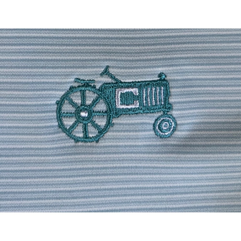 Peter Millar Featherweight UPF 50 Polo Mens XXL Blue White Stripe Tractor Logo - Picture 3 of 7